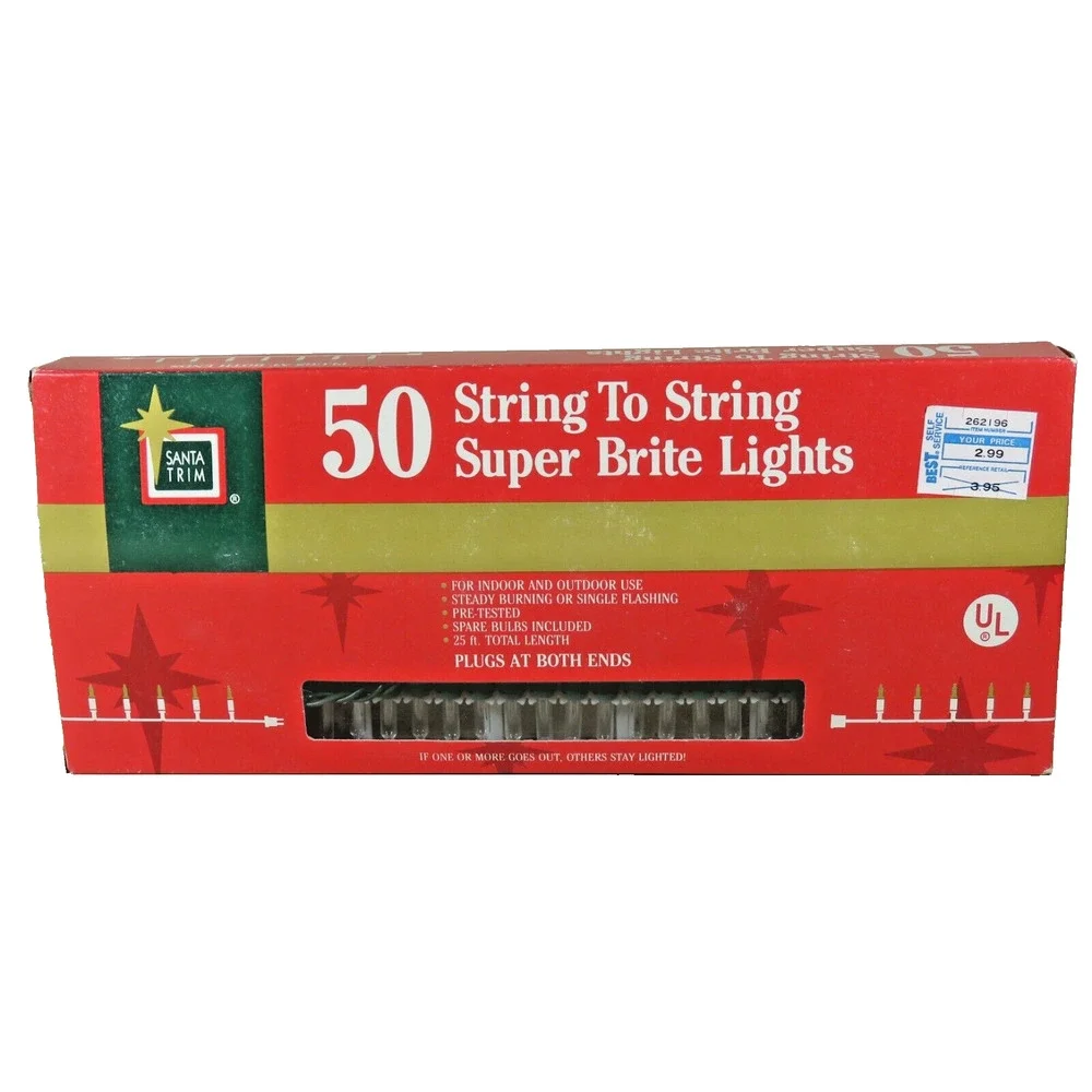 Vintage Christmas String Lights Santa Trim Clear 50 Super Bright Holiday Decor